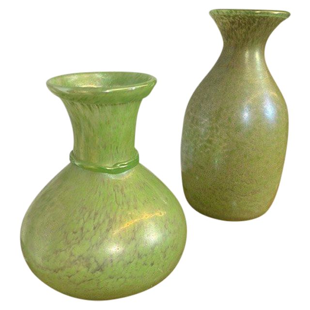 Pair of Fratelli Toso vases from the 60s Murano glass with metallic luster. H 29 – H 22