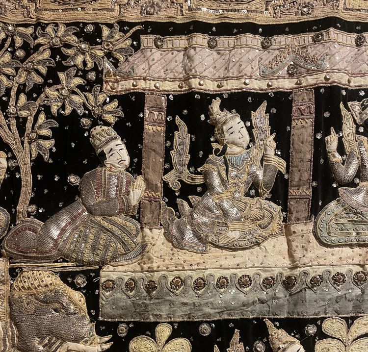 Large Embroidery Kingdom Of Siam 19th Century 3m35-1m85
