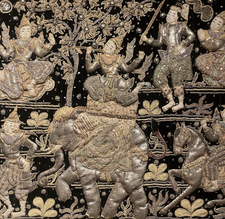 Large Embroidery Kingdom Of Siam 19th Century 3m35-1m85