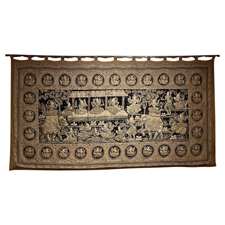 Large Embroidery Kingdom Of Siam 19th Century 3m35-1m85