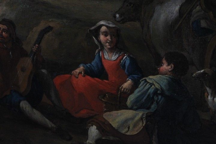 Antico dipinto olio su tela fiammingo epoca XIX sec . Grande qualità scena rurale campestre. Mis 96 