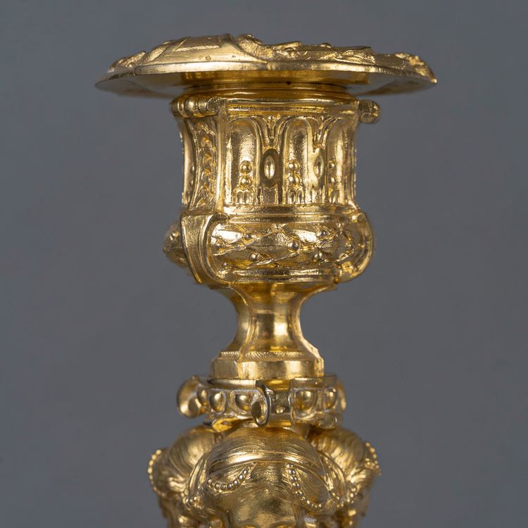 After Robert-Joseph Auguste - Vestal Virgins Pair of Louis XVI Style Gilt Bronze Candlesticks, circa