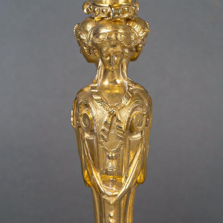 After Robert-Joseph Auguste - Vestal Virgins Pair of Louis XVI Style Gilt Bronze Candlesticks, circa