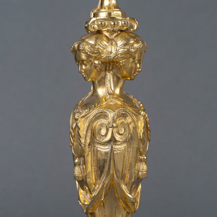 After Robert-Joseph Auguste - Vestal Virgins Pair of Louis XVI Style Gilt Bronze Candlesticks, circa