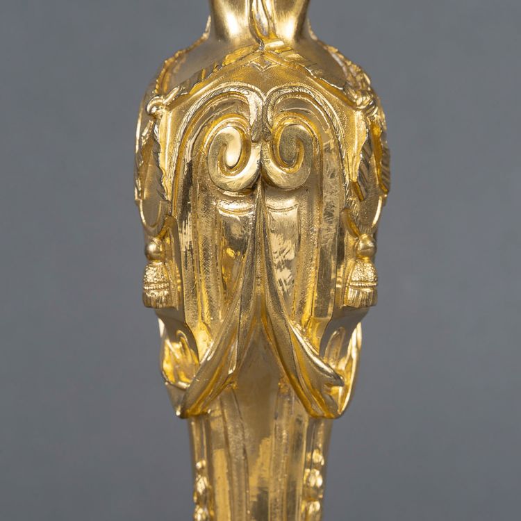 After Robert-Joseph Auguste - Vestal Virgins Pair of Louis XVI Style Gilt Bronze Candlesticks, circa