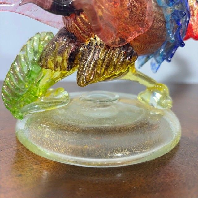 Sculpture en verre de Murano Coq de Barovier e Toso des années 50, magnifique avec des couleurs irisées. Mis h 17 