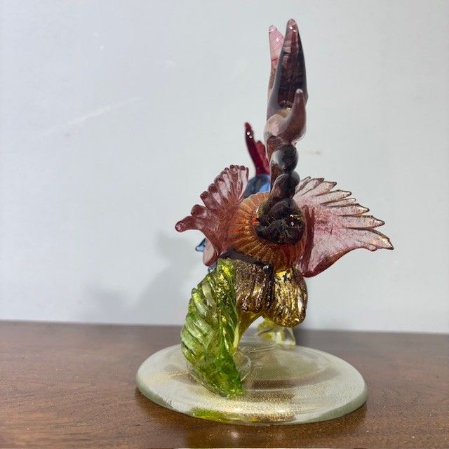 Sculpture en verre de Murano Coq de Barovier e Toso des années 50, magnifique avec des couleurs irisées. Mis h 17 