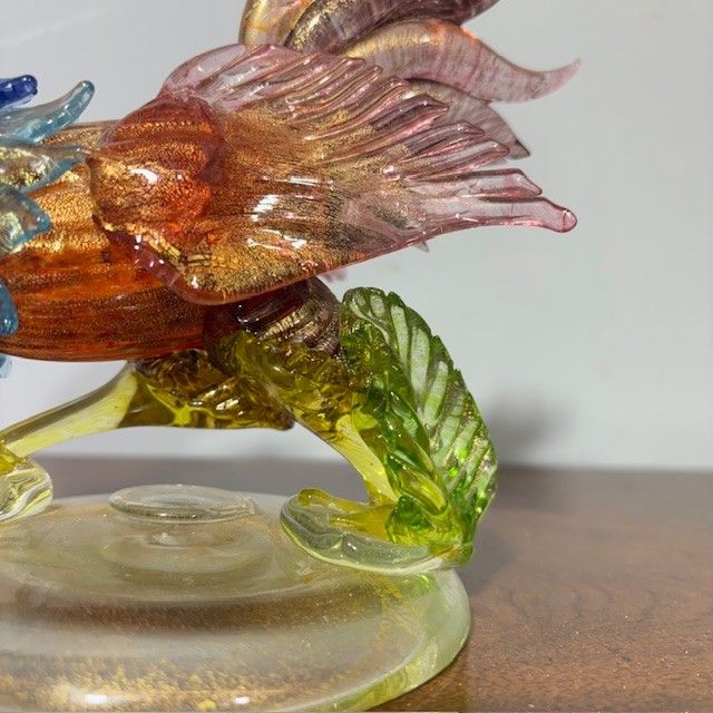 Sculpture en verre de Murano Coq de Barovier e Toso des années 50, magnifique avec des couleurs irisées. Mis h 17 