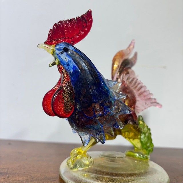 Sculpture en verre de Murano Coq de Barovier e Toso des années 50, magnifique avec des couleurs irisées. Mis h 17 