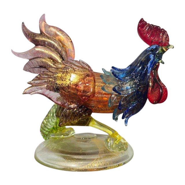 Sculpture en verre de Murano Coq de Barovier e Toso des années 50, magnifique avec des couleurs irisées. Mis h 17 