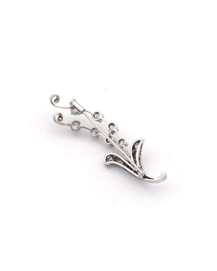 Retro 18k Gold Diamant Maiglöckchen Brosche, Monat Mai, Maiglöckchenzweig, Glück, Glücksbringer 
