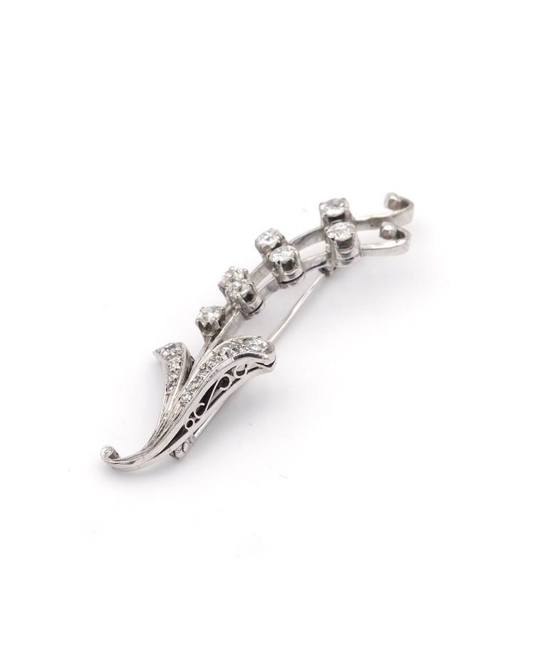 Retro 18k Gold Diamant Maiglöckchen Brosche, Monat Mai, Maiglöckchenzweig, Glück, Glücksbringer 