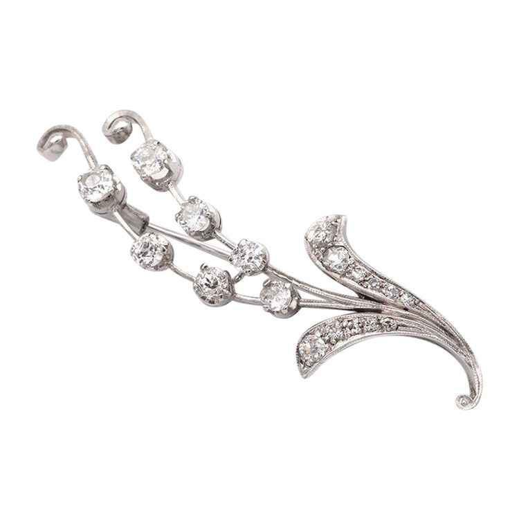 Retro 18k Gold Diamant Maiglöckchen Brosche, Monat Mai, Maiglöckchenzweig, Glück, Glücksbringer 