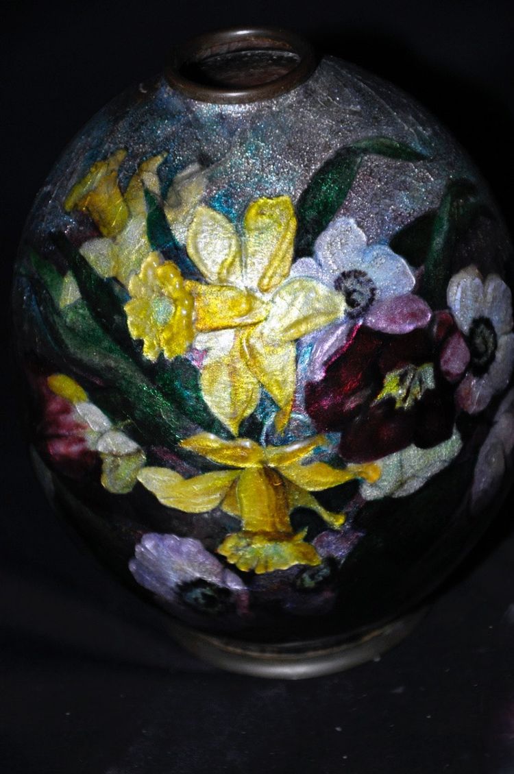 Camille Fauré enamel on copper four pieces circa 1930