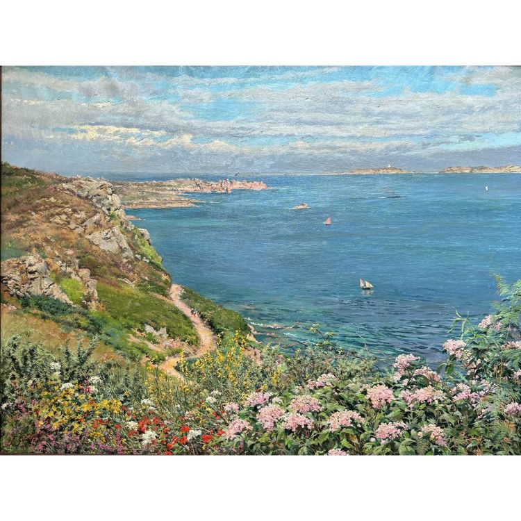 Ferdinand Joseph GUELDRY (1858-1945) Bretagna, le Sette Isole viste dalla Pointe du Skewel Ploumanach