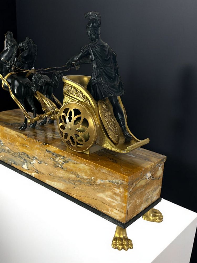EMPIRE CLOCK IN BRONZE WITH 2 PATINAS AND SIENNA MARBLE "CHAIR CLOCK 1880"