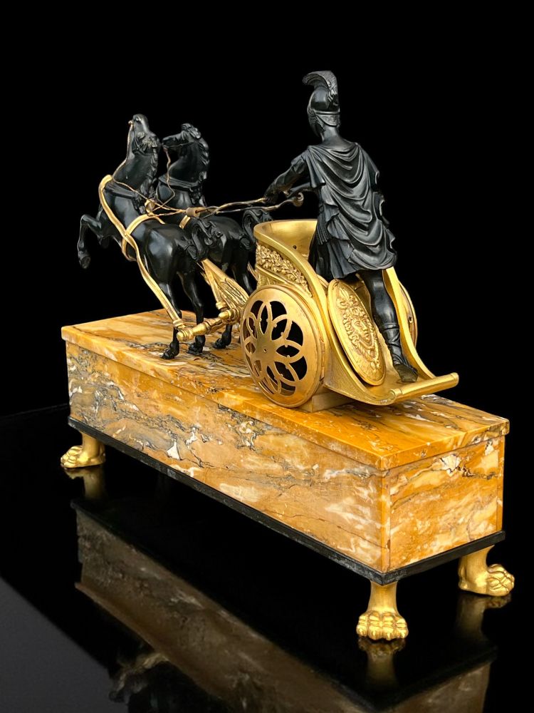 EMPIRE CLOCK IN BRONZE WITH 2 PATINAS AND SIENNA MARBLE "CHAIR CLOCK 1880"