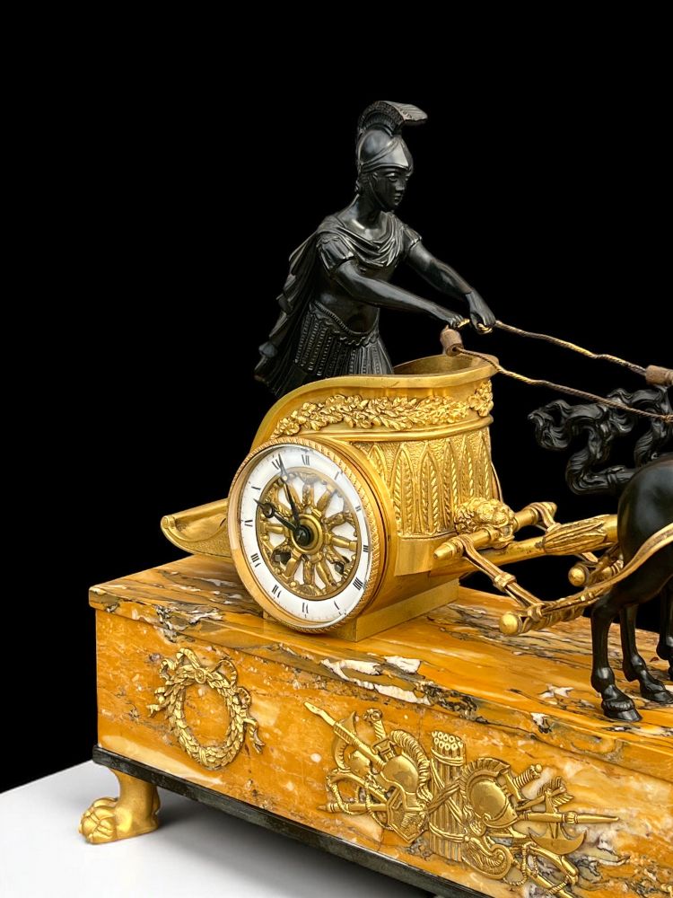 EMPIRE CLOCK IN BRONZE WITH 2 PATINAS AND SIENNA MARBLE "CHAIR CLOCK 1880"