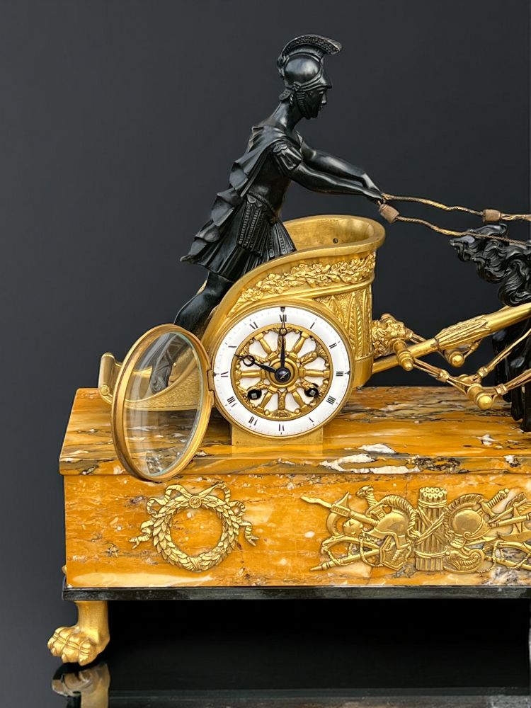 EMPIRE CLOCK IN BRONZE WITH 2 PATINAS AND SIENNA MARBLE "CHAIR CLOCK 1880"