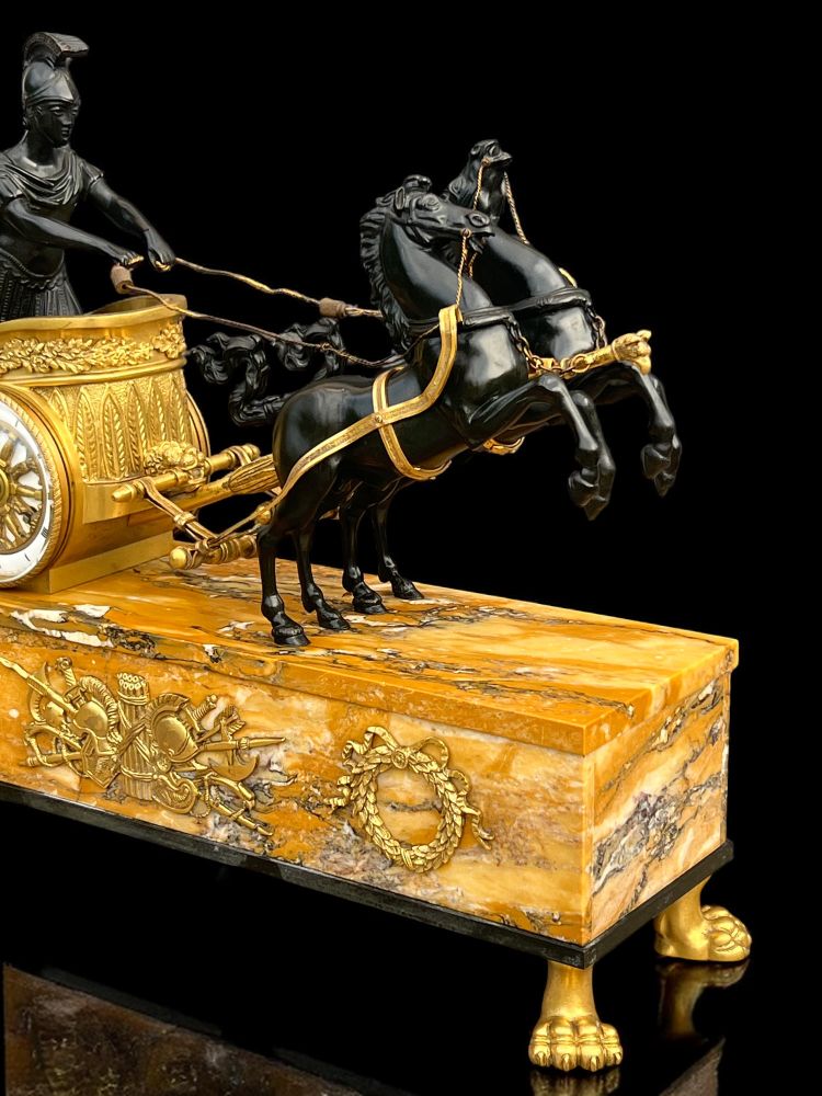 EMPIRE CLOCK IN BRONZE WITH 2 PATINAS AND SIENNA MARBLE "CHAIR CLOCK 1880"