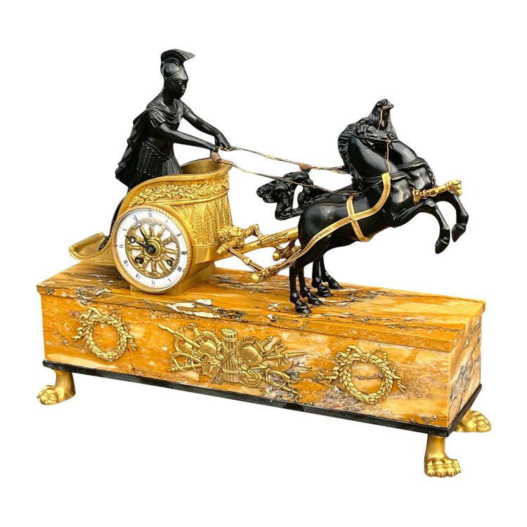 EMPIRE CLOCK IN BRONZE WITH 2 PATINAS AND SIENNA MARBLE "CHAIR CLOCK 1880"