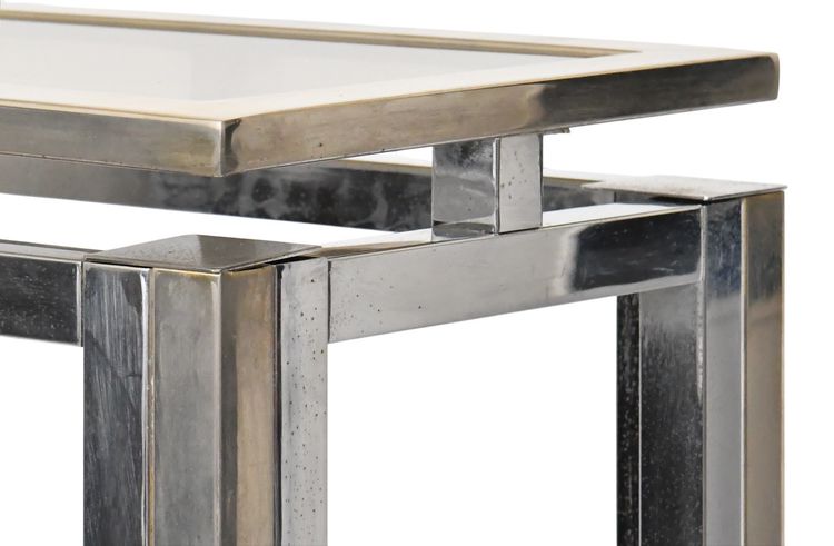 Rectangular console table in brushed steel. Guy Lefèvre for Maison Jansen