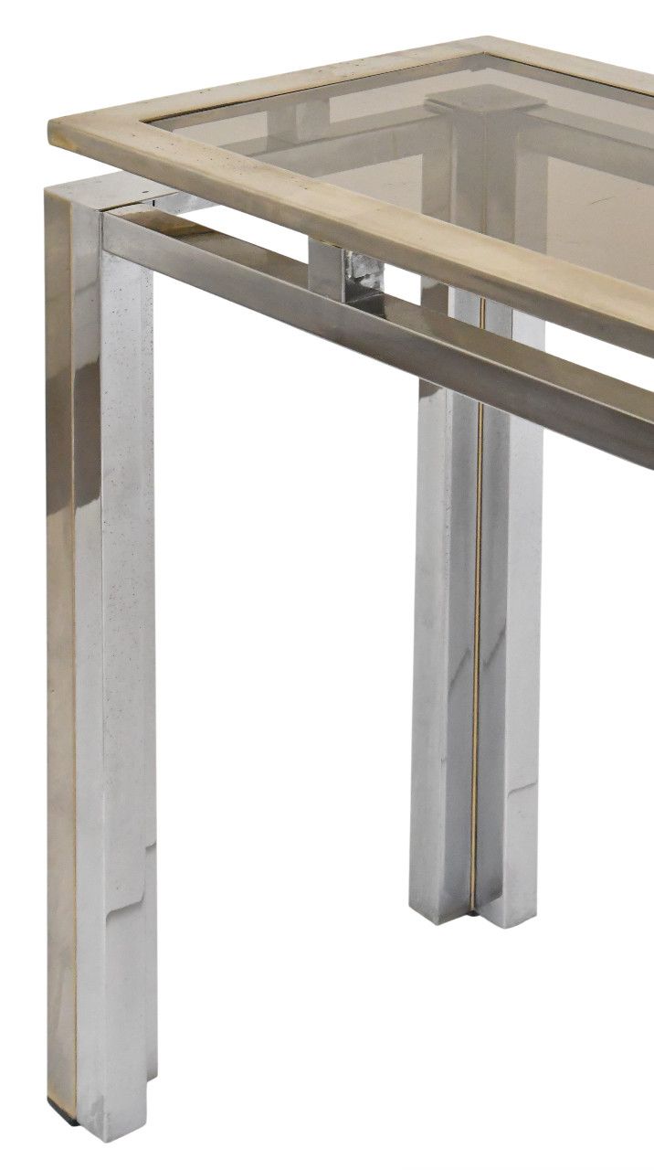 Rectangular console table in brushed steel. Guy Lefèvre for Maison Jansen