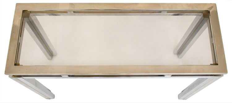 Rectangular console table in brushed steel. Guy Lefèvre for Maison Jansen