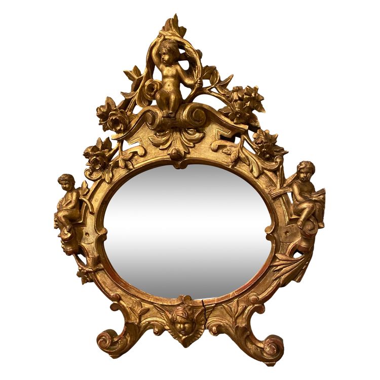 Gilded mirror, oval, 18th century