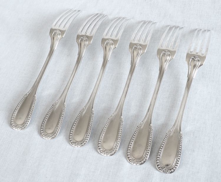 Louis XVI style cutlery set in solid silver for 12 people - 24 pieces - Minerva hallmark