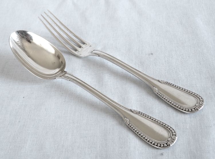 Louis XVI style cutlery set in solid silver for 12 people - 24 pieces - Minerva hallmark