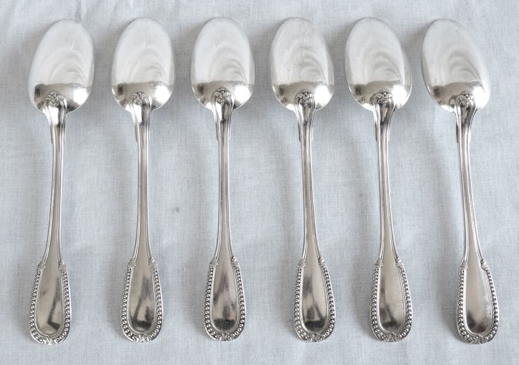 Louis XVI style cutlery set in solid silver for 12 people - 24 pieces - Minerva hallmark
