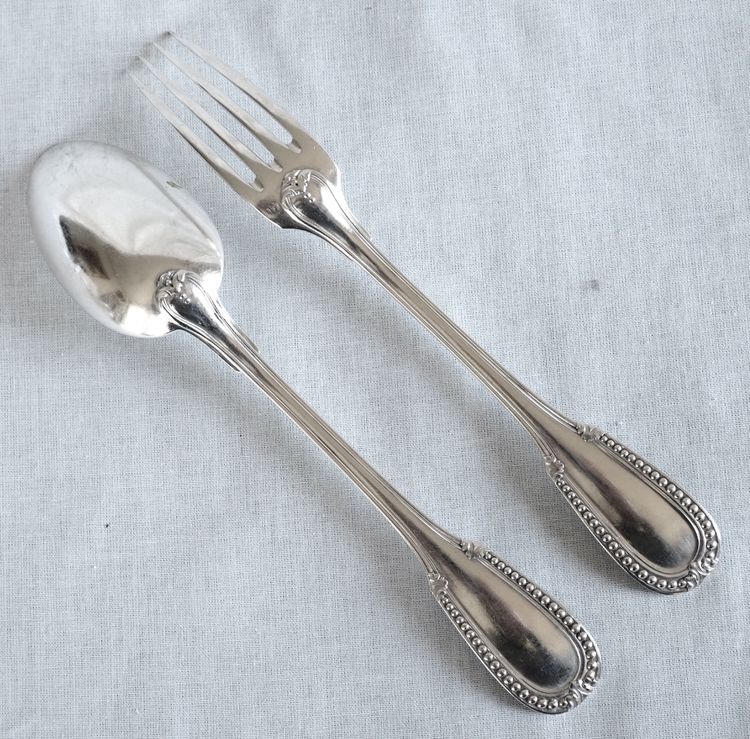 Louis XVI style cutlery set in solid silver for 12 people - 24 pieces - Minerva hallmark
