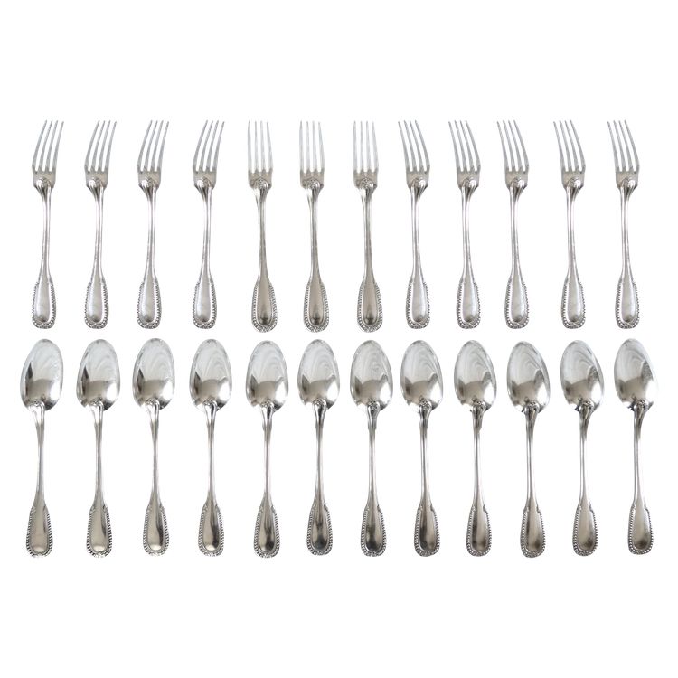 Louis XVI style cutlery set in solid silver for 12 people - 24 pieces - Minerva hallmark