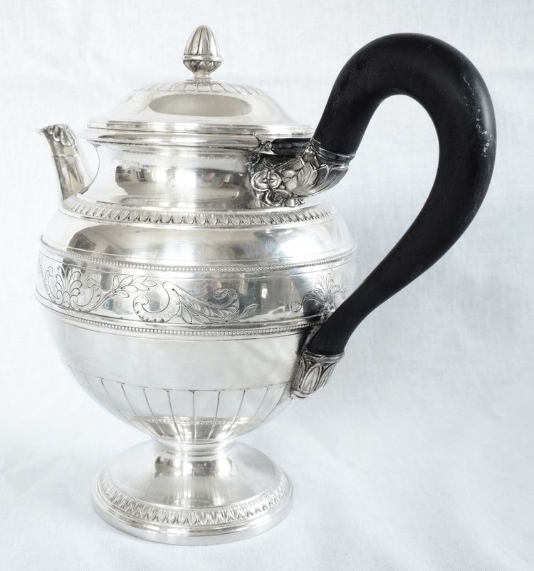 Lapparra: Empire style solid silver teapot - Minerva hallmark - 664g