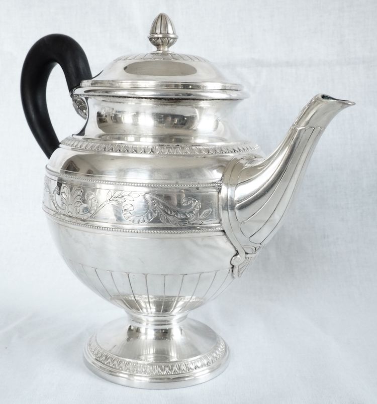Lapparra: Empire style solid silver teapot - Minerva hallmark - 664g