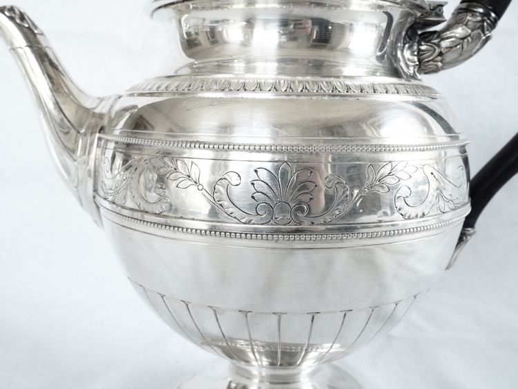 Lapparra: Empire style solid silver teapot - Minerva hallmark - 664g