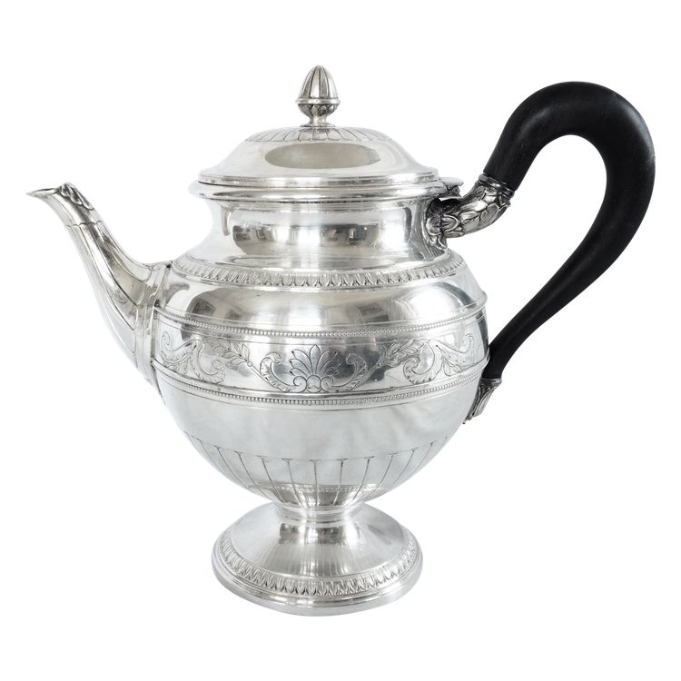 Lapparra: Empire style solid silver teapot - Minerva hallmark - 664g