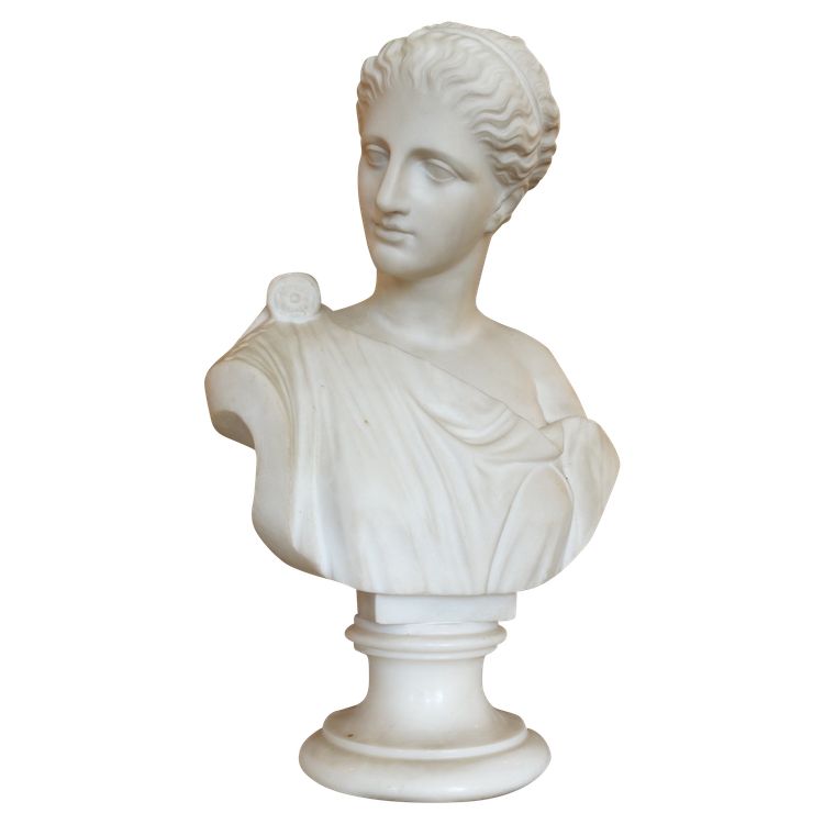 Busto neoclassico di donna in stile antico - marmo scolpito - 47,5 cm