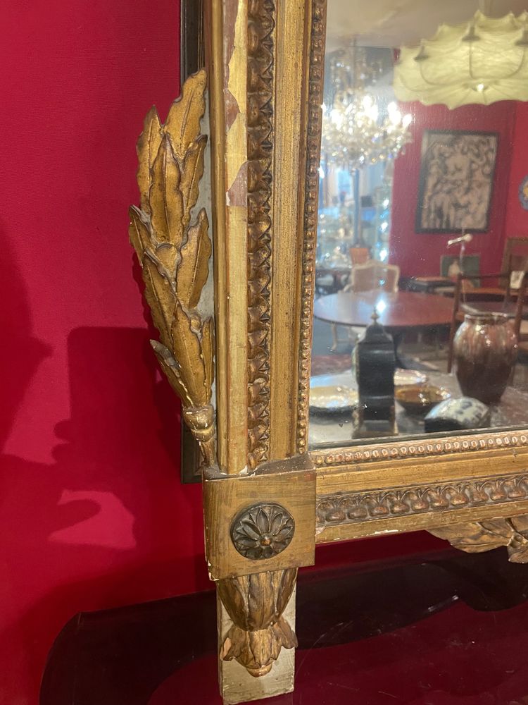 Miroir D’époque Louis XVI En Bois Doré Au Attribut De Jardinier 