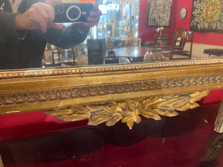 Miroir D’époque Louis XVI En Bois Doré Au Attribut De Jardinier 