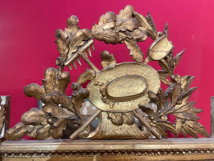 Miroir D’époque Louis XVI En Bois Doré Au Attribut De Jardinier 