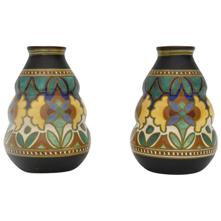 Pair of Gouda vases