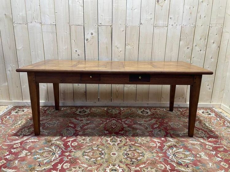 Table de ferme en chêne parqueté 
