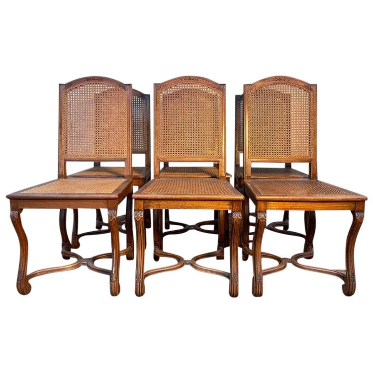 Suite of 6 Louis XIV style chairs in cannia