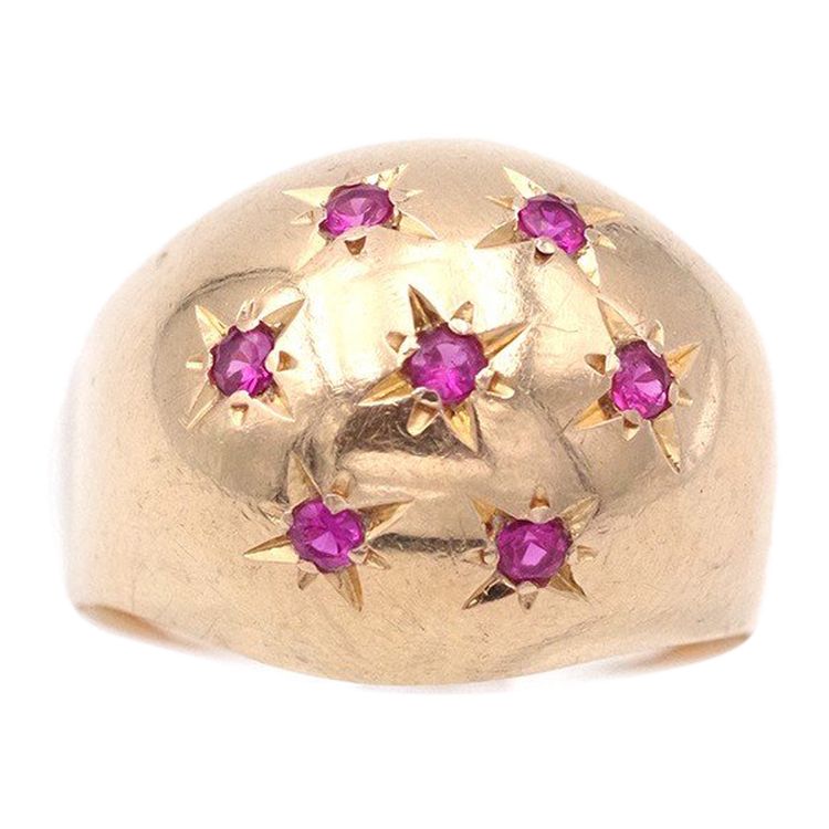 Anello a forma di sfera con costellazione in oro 18k e rubino, incastonatura a stella, rubini sintetici, anello da cocktail
