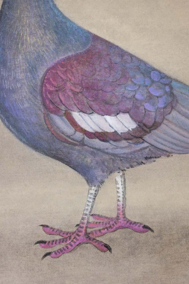 Toile peinte représentant un pigeon huppé. Contemporain. LS6340406A