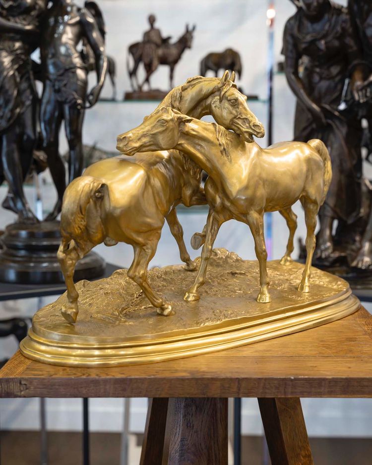 Sculpture - Group Of Arabian Horses , Pierre-Jules Mêne (1810-1879) ​​​​​​​- Bronze