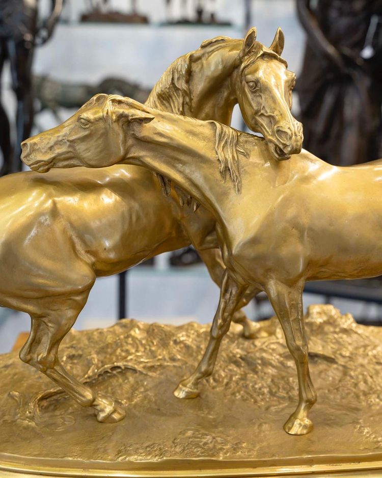 Sculpture - Group Of Arabian Horses , Pierre-Jules Mêne (1810-1879) ​​​​​​​- Bronze