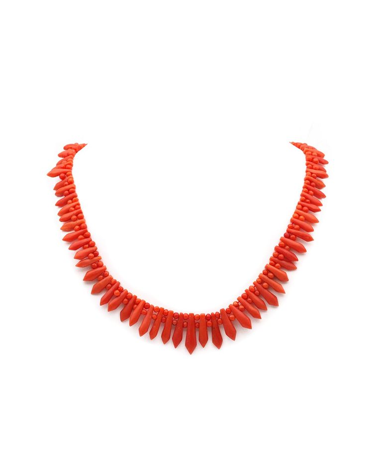 Collier corail Art Deco avec fermoir or 18k, batonnets, Bijou Art Deco, bijou ancien, méditerranée
